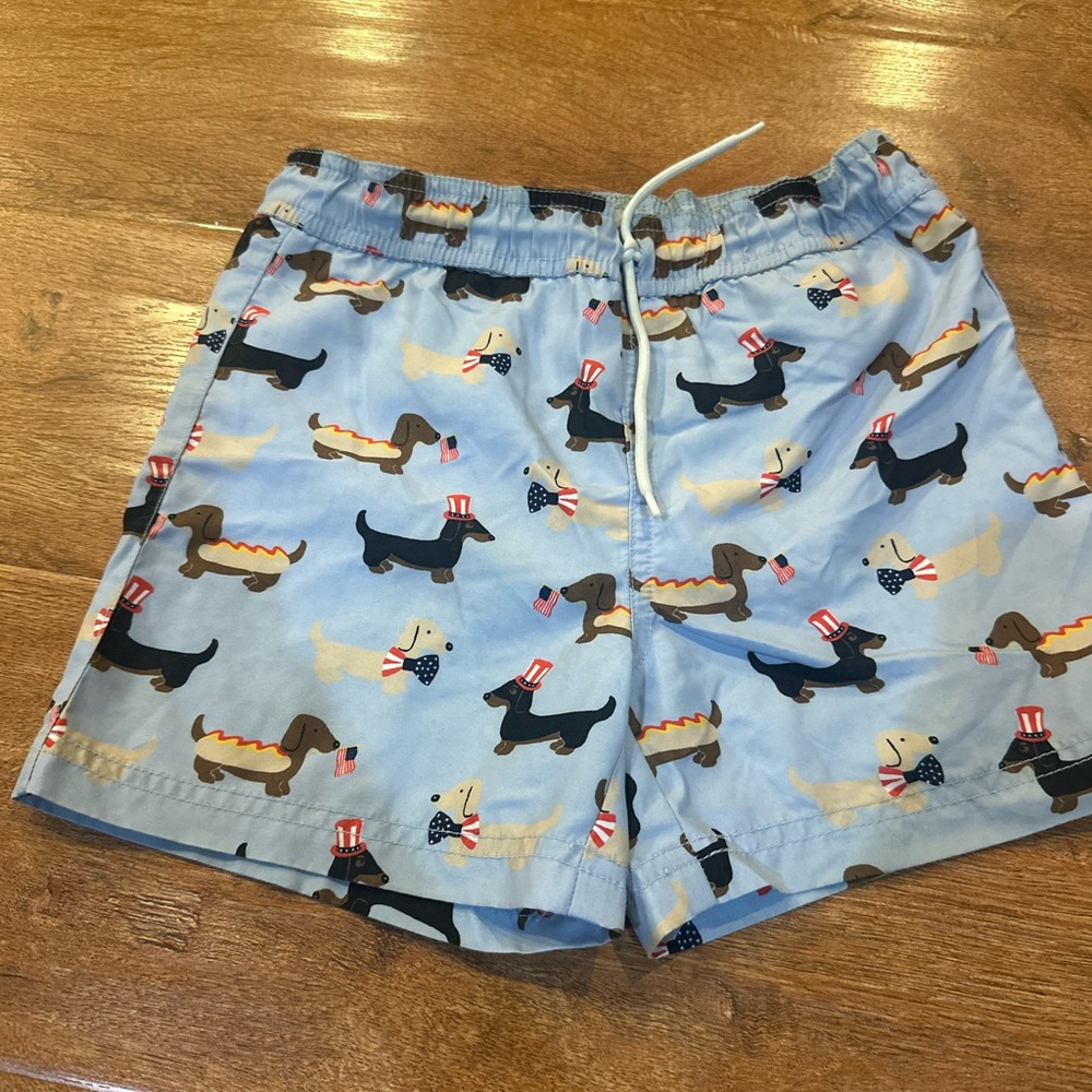 Janie and Jack Light Blue Dog Print Swim Shorts